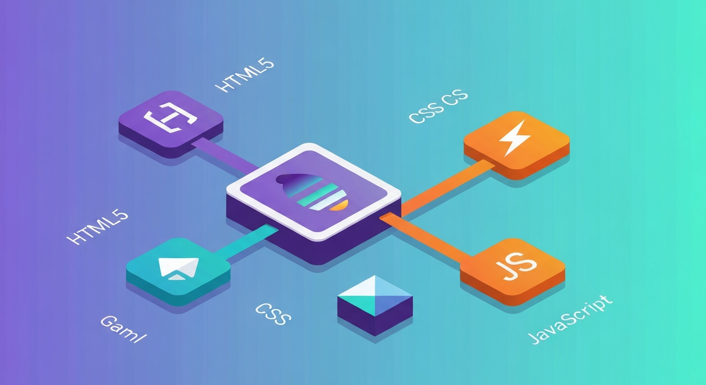 Infographic showing HTML5, CSS, and JavaScript core elements for game development.